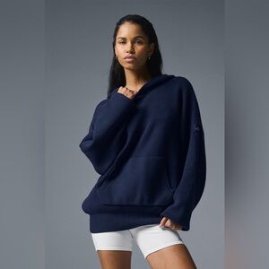 Alo Yoga Scholar Hooded Sweater Women’s Size Large In Blue
